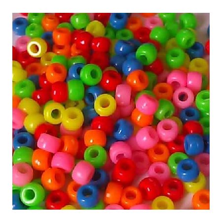 Perles de plastique Pony Opaque FLUO, couleurs assorties 9mm 1000 / pqt