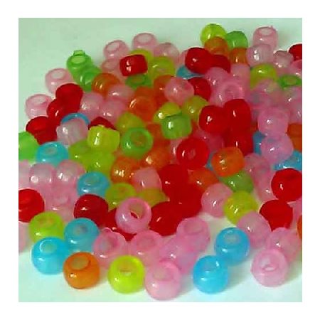 Perles de plastique Pony Translucide FLUO, couleurs assorties 9mm 1000 / pqt