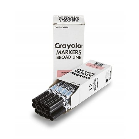 Marqueurs NOIR lavables Crayola, conique large - 12 / Bte