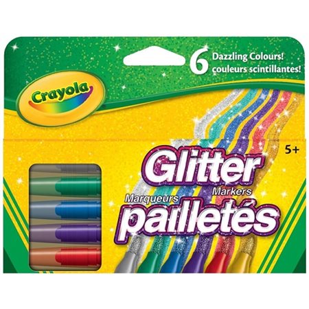 Marqueurs Pailletés lavables Crayola, pointes fines - 6 / Bte