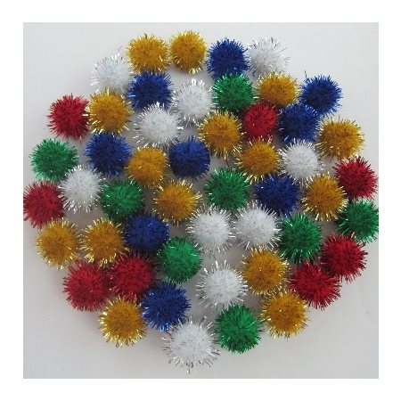 Pompons PAILLETTÉS couleurs assorties 1 / 2" (13mm) 80 / pqt