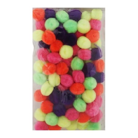 Pompons FLUO couleurs assorties 1 / 4" (6mm) 100 / pqt